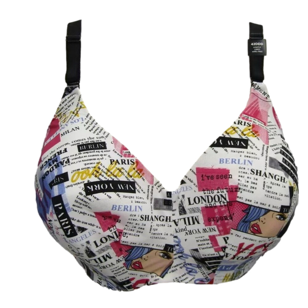 NEW TORRID CURVE Womens Wirefree Bra Newspaper Print 42DDD Dream Back Smoothing